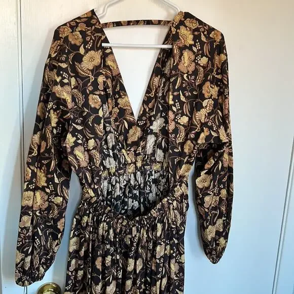 Matteau Puff Sleeve Open Back Orange Floral Maxi Dress - Picture 12 of 13